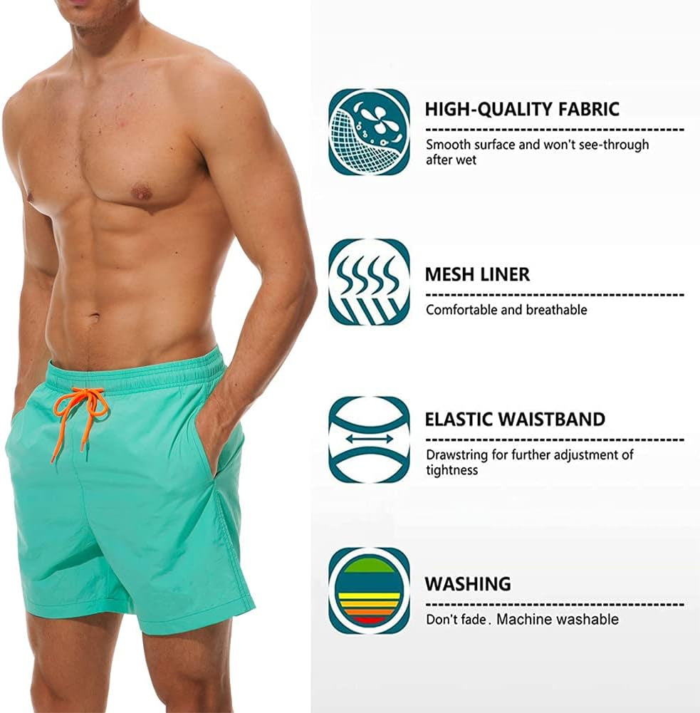 Mens Swim Trunks with Mesh Lining Quick Dry Beach Shorts Swimming Bathing Suits